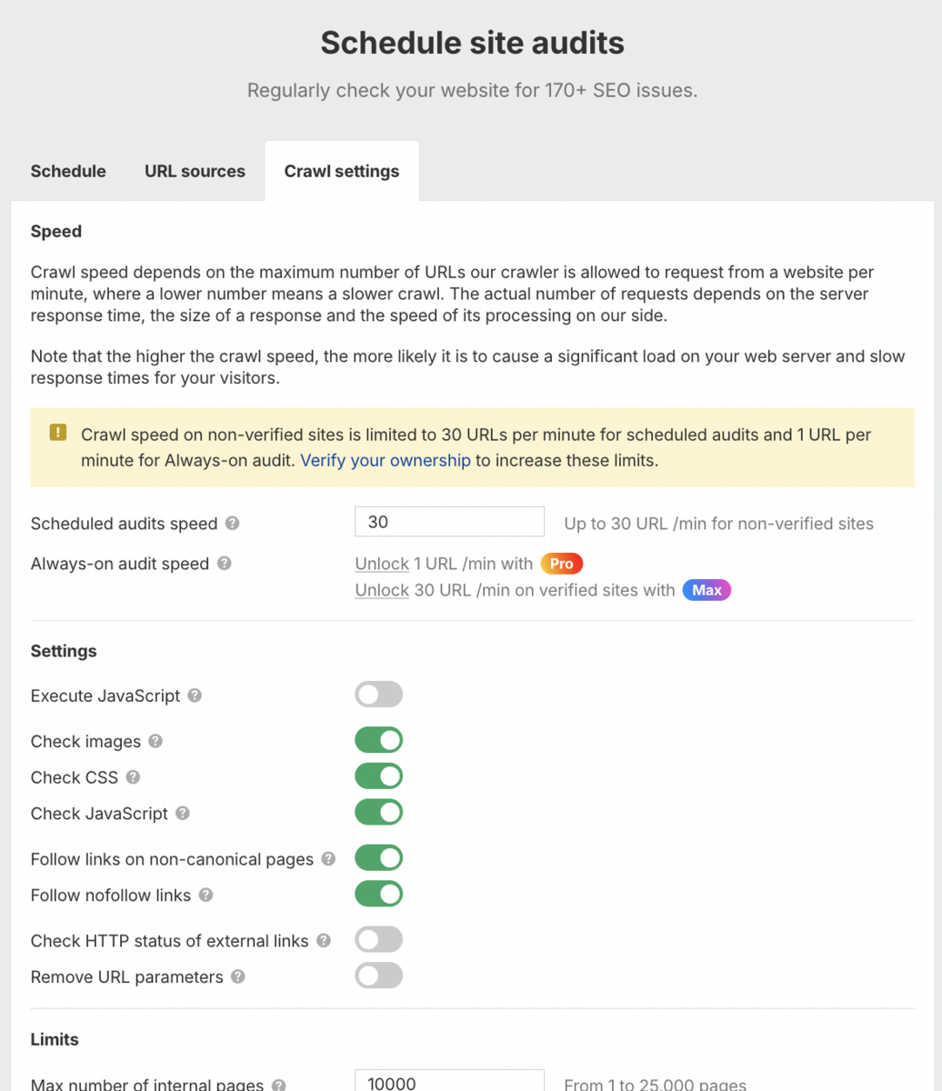 Crawl Settings in Ahrefs