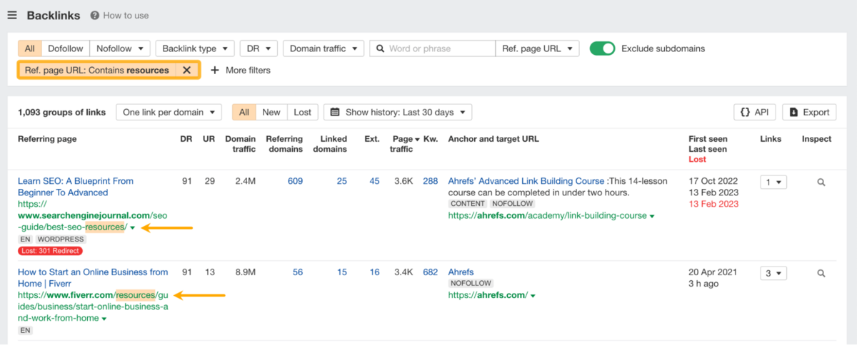Searching for Words in Referring URL - Ahrefs