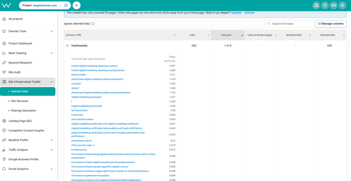 WebCEO - Text Juice Example