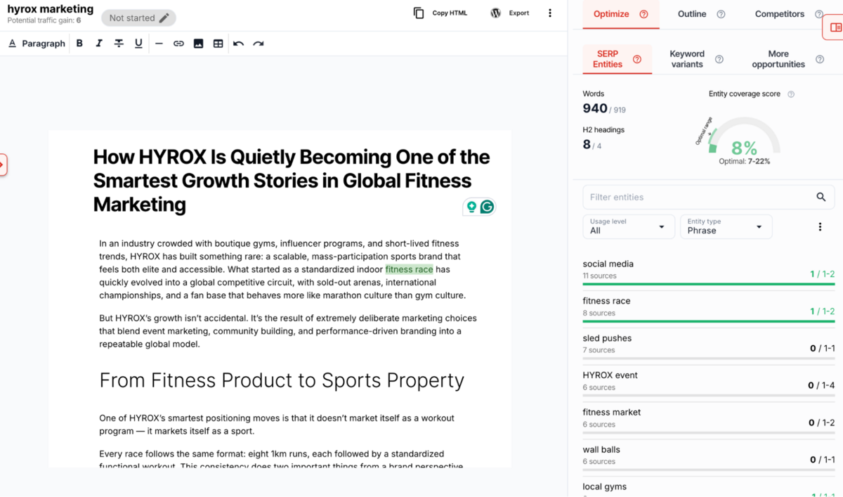 content raptor's approach is leaner, which keeps it simple but also less informative.