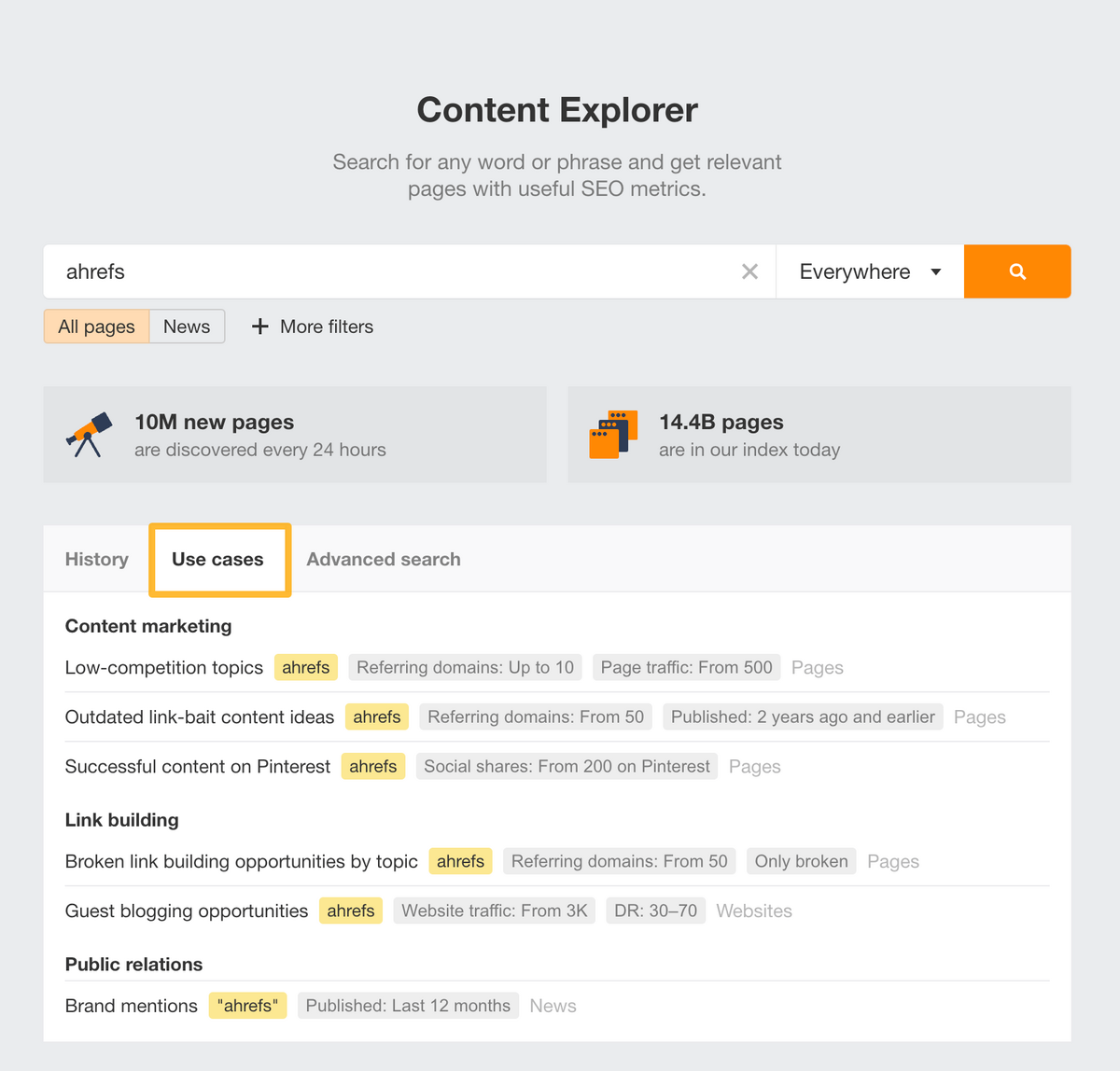Predefined Use Cases - Ahrefs