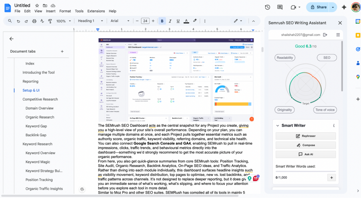 SEO Writing Assistant working inside Google Docs