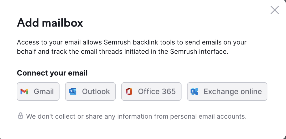 Semrush allows you to connect your email provider