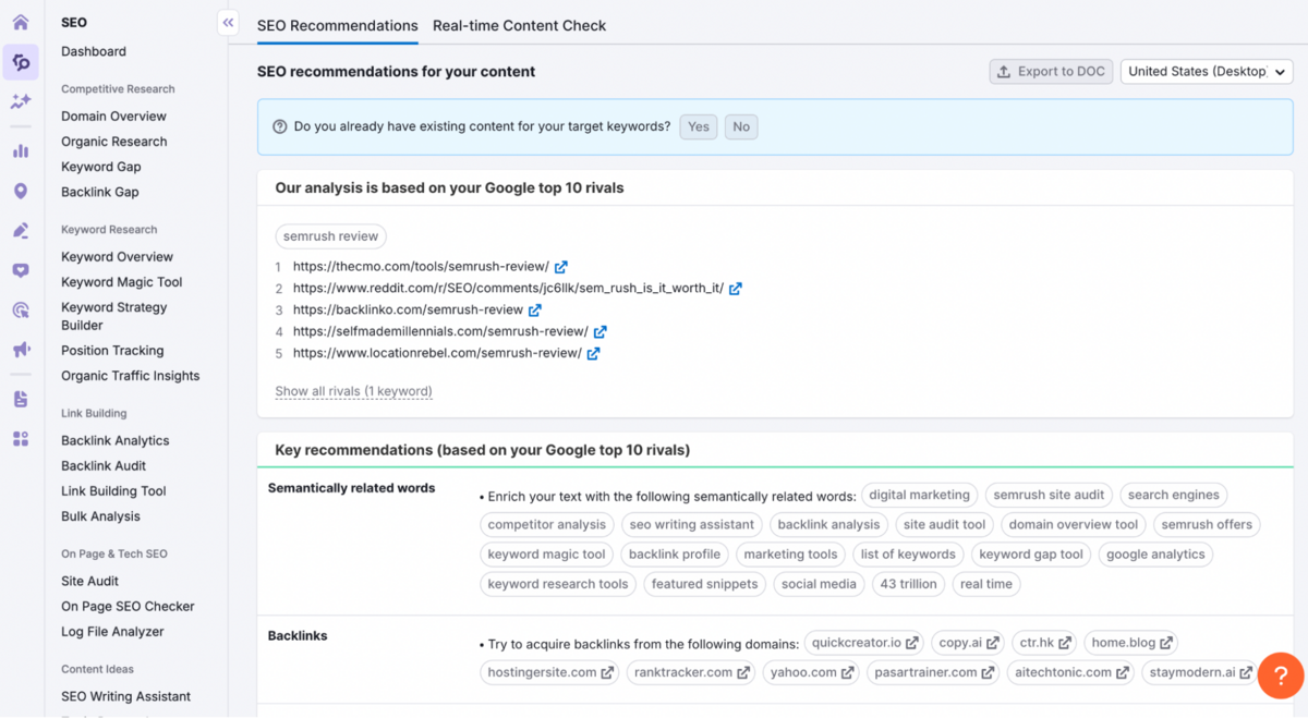 Semrush - SEO Content Template