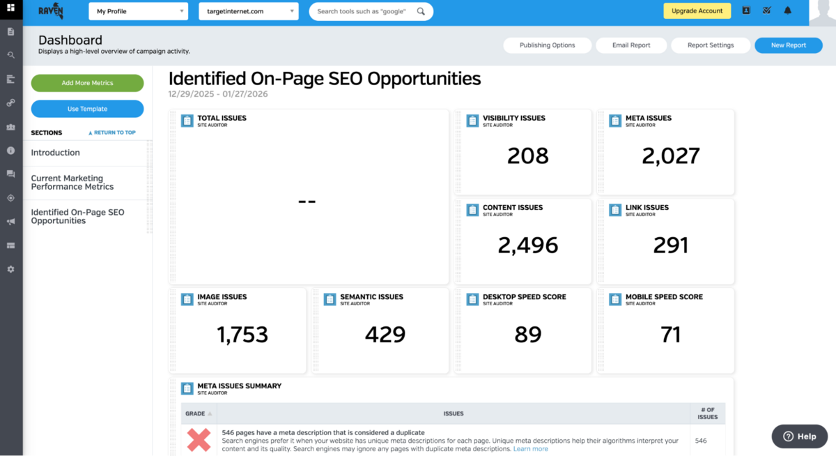 Raven Tools Dashboard