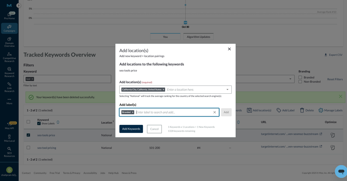 Checking Keyword Ranks in Different Locations - Moz Pro