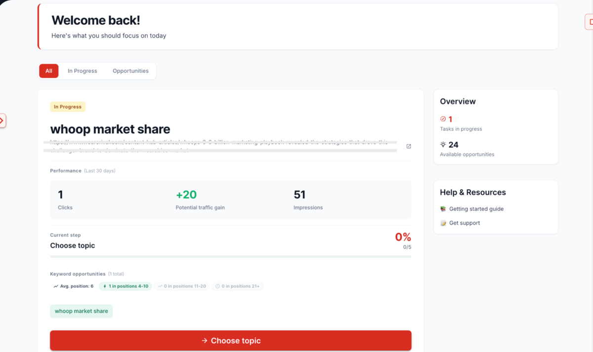 content raptor - dashboard