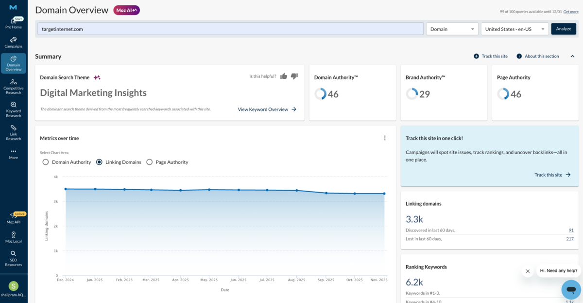 Moz Pro screenshot