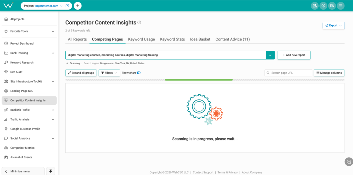 WebCEO - Competitor Content Insights