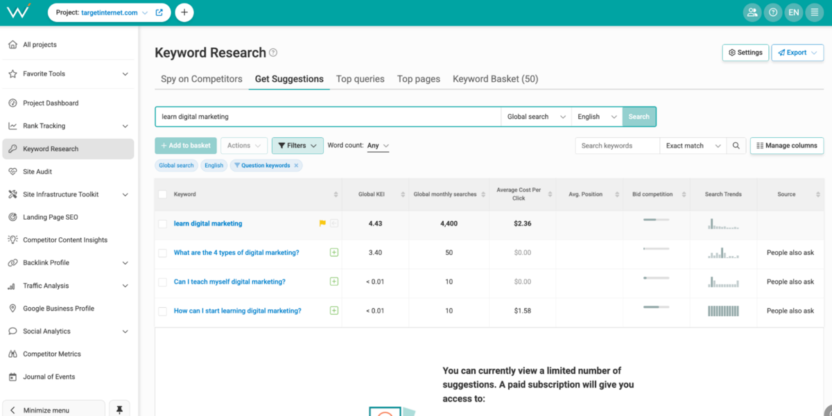 WebCEO - Keyword Research
