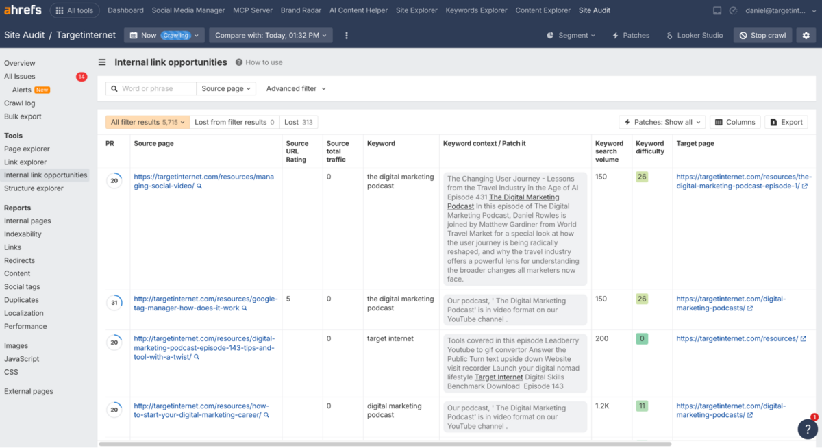 Internal Link Opportunities - Ahrefs
