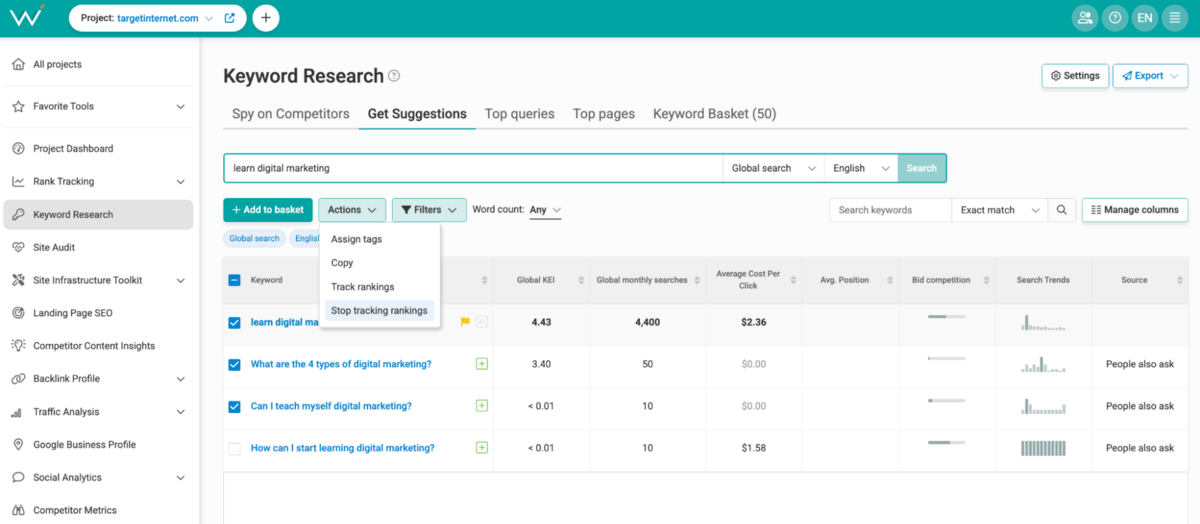 WebCEO - Keyword Research