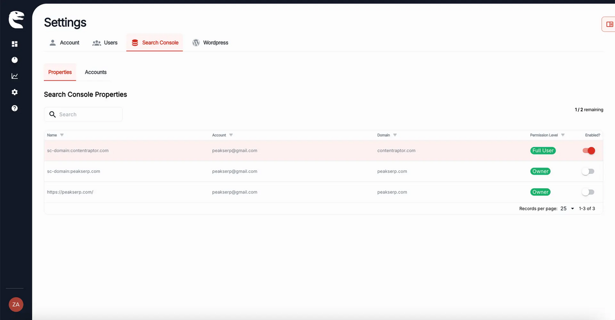 content raptor - google search console
