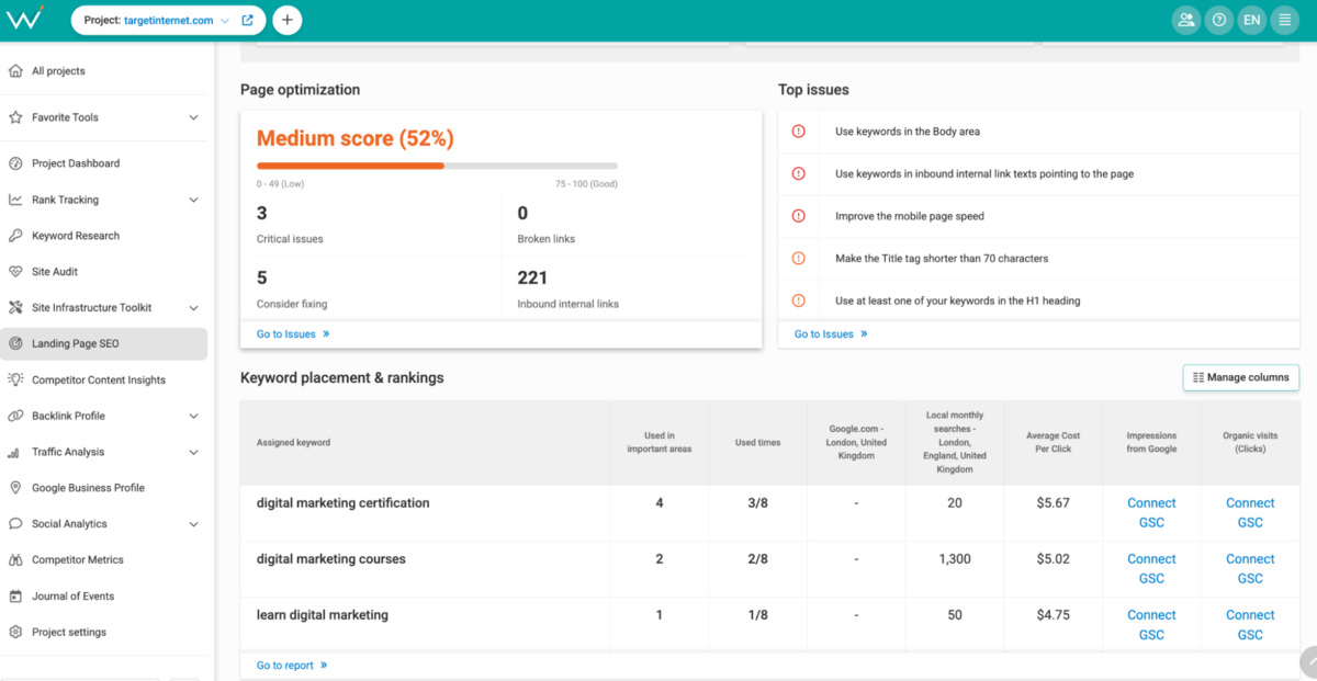 WebCEO - Landing Page SEO