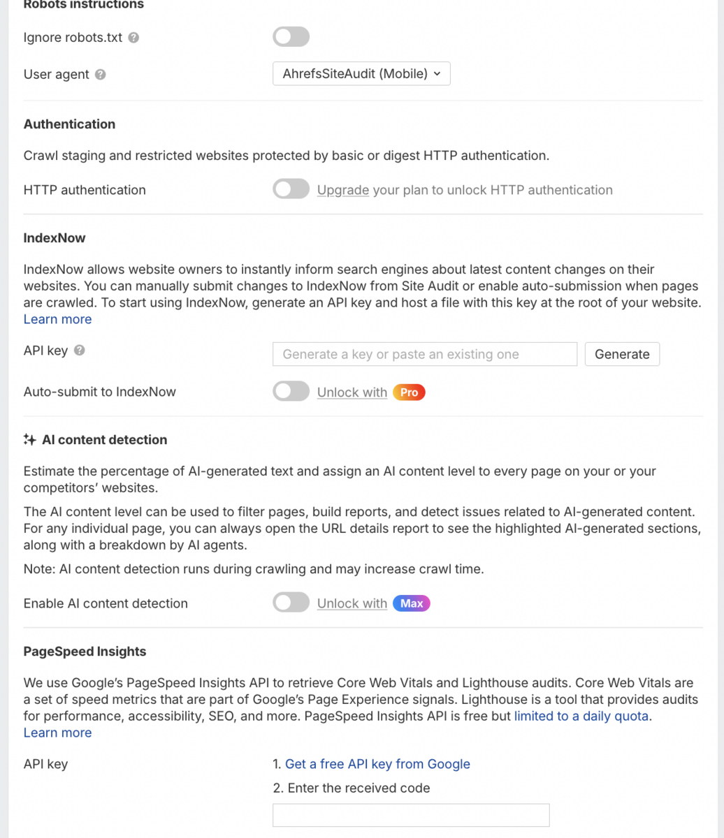 AI Content Detection Settings in Ahrefs