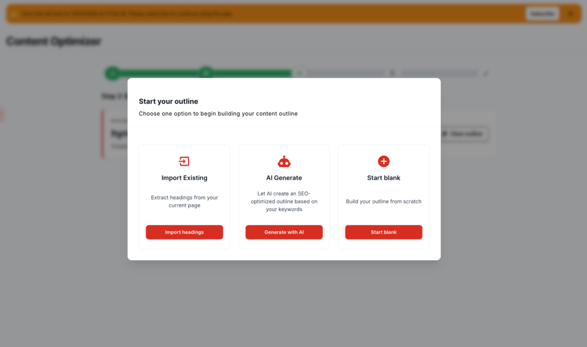 starting outline in content optimiser