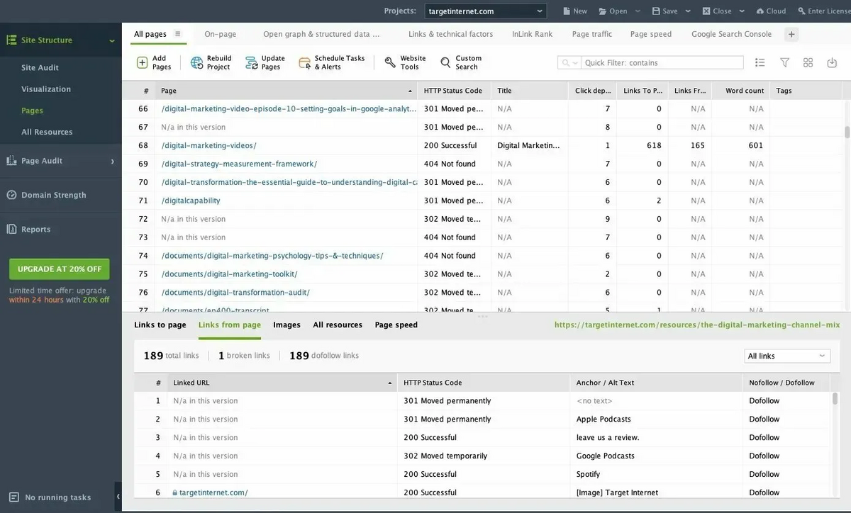 SEO PowerSuite: Pages in Site Structure