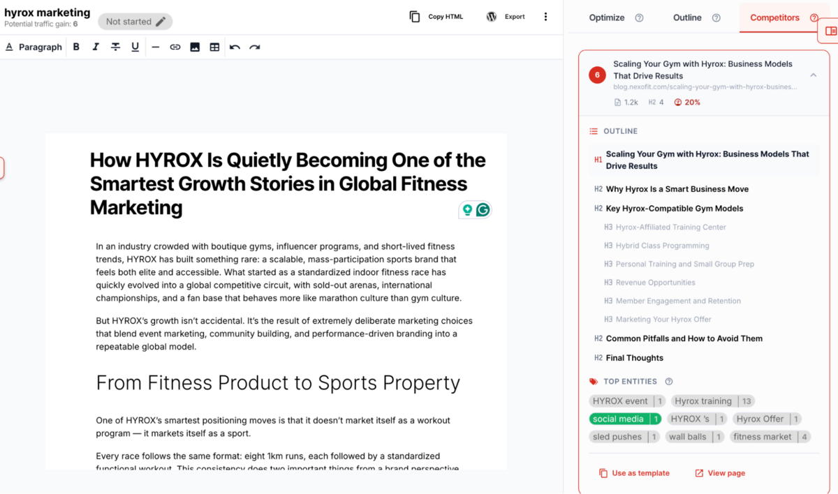 content raptor - competitor analysis example